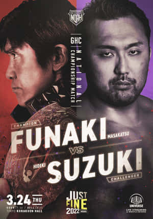 摔角海報， featuring Funaki 和 Suzuki 的冠軍賽。 — 摔角 GIF 壁紙