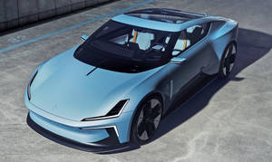 淺藍色未來感跑車停在混凝土停車場 — 汽車 壁紙