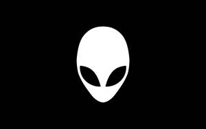 一個白色外星人頭部圖標，帶有大黑眼睛，在黑色背景上。 — Alienware GIF 壁紙