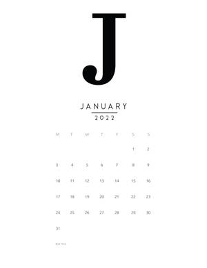 2022年1月日曆，帶有大型J和網格佈局 — 一月 壁紙