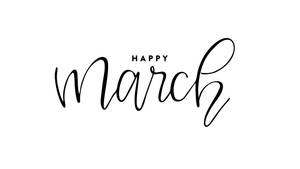 白色背景上時尚的黑色草書 Happy March