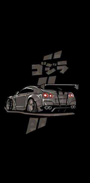 灰色跑車，紅色燈光，日文字，黑色背景。 — 簡約 壁紙