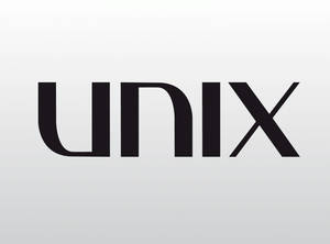 淺灰色漸變背景上的黑色UNIX標誌。
