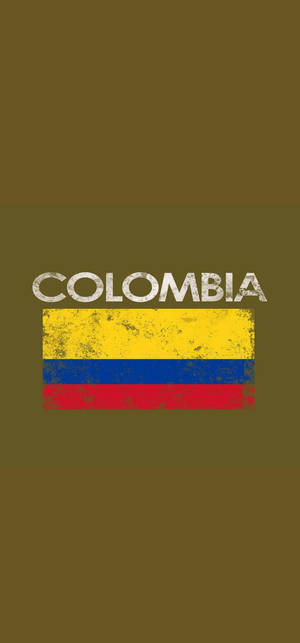 在橄欖綠色背景上，一面破舊的哥倫比亞國旗上方有「Colombia」文字。 — iPhone 17 壁紙