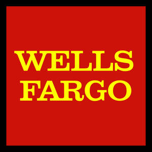 Wells Fargo 標誌，黃色文字在紅色背景上