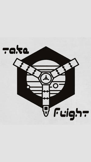 一個帶有 'take flight' 文字的黑白極簡衛星標誌。