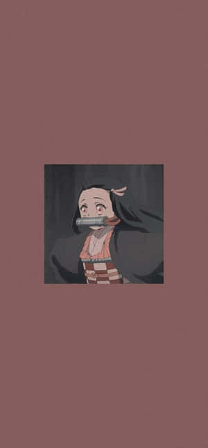 動漫女孩紅眼嘴塞金屬口塞穿著格紋和服 — 鬼滅之刃 壁紙