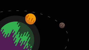 三個天體在色彩鮮豔的極簡宇宙場景中運行。 — 滴落效果 壁紙
