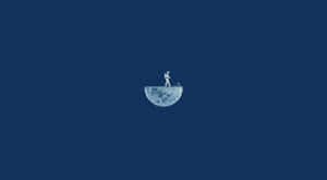 一名太空人在深藍色天空背景下從月球釣魚。 — 唯美月亮動圖 壁紙