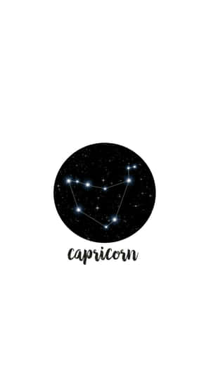 黑色圓圈中的摩羯座星座，帶有發光的星星和手寫標籤。
