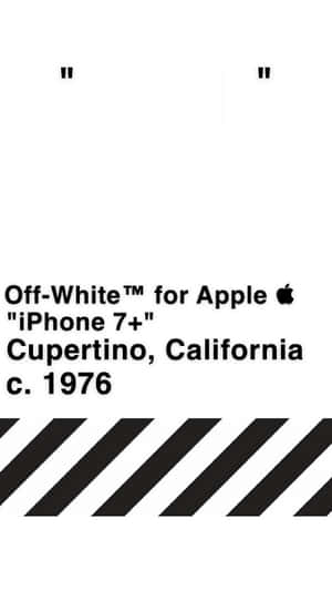 白色背景上的黑色文字，帶有對角線條紋，宣傳 Off-White for Apple iPhone 7+。