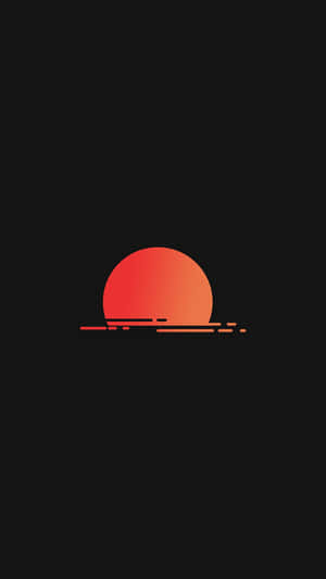 極簡日落，橙色太陽和抽象地平線，黑色背景。 — 月亮 壁紙