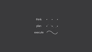 深灰色背景上三個詞think plan execute搭配簡單線條圖形。