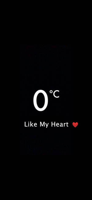 黑色背景上的文字顯示0°C和Like My Heart，並附有一個紅色心形表情符號。 — iPhone 14 Pro Max 壁紙