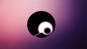 粉紫漸變背景上的黑白抽象標誌