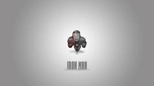 鐵甲奇俠穿著極簡金屬戰衣，下方有「IRON MAN」文字。