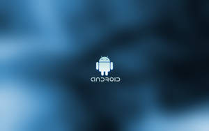 Android機械人標誌在藍色漸變背景上發出白光。