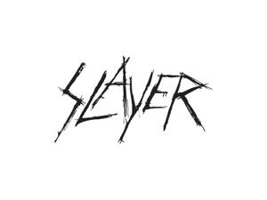 白色背景上拼寫 SLAYER 的粗體黑色刷筆文字。