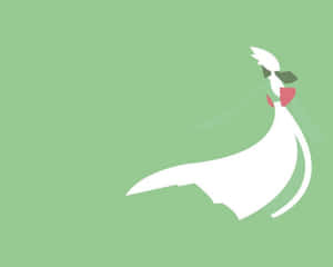 一隻風格化的白色小鳥，戴著綠色太陽眼鏡和粉紅色喙，在綠色背景上。