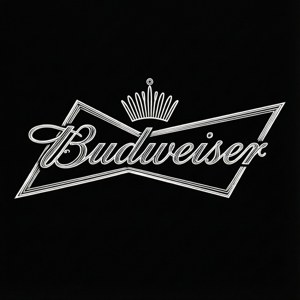 Budweiser啤酒標誌，白色，黑色背景