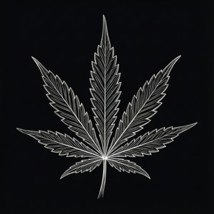 黑色背景上的白色線條藝術大麻葉 — Pixel Watch 壁紙