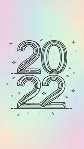 粗體輪廓的2022，帶有紙屑和星星，背景為粉彩漸變