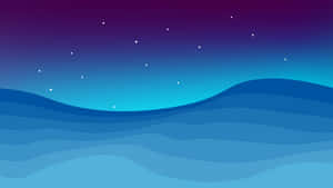 極簡數位藝術中，平靜藍色海浪上的星空夜空。