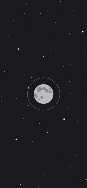 一個極簡的月球，帶有隕石坑和軌道，襯托著星空夜空。