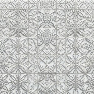 灰色紋理牆紙，帶有重複的3D浮雕雪花瓷磚圖案