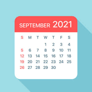 2021年9月日曆圖標，紅色標題和白色網格在藍色背景上。