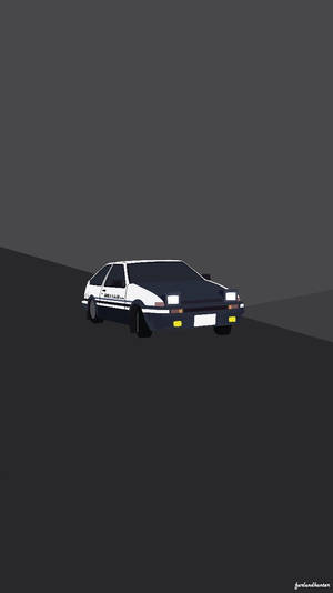 在戲劇性燈光下，深灰色斜坡上的白色和黑色AE86跑車。