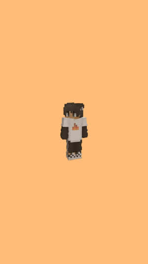 Minecraft角色穿著白色襯衫帶橙色火焰圖案，背景為桃色