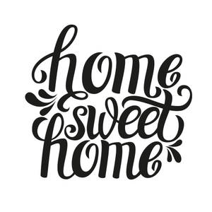 在白色背景上以優雅黑色書法呈現的Home sweet home。 — 極簡美學 壁紙