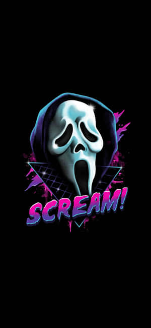 鬼面面具帶霓虹光芒及黑色背景上的scream文字 — Oppo A 壁紙