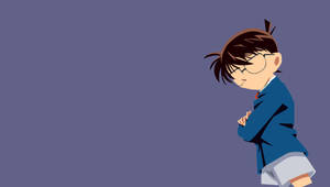 動漫男孩穿著校服戴眼鏡自信地站在紫色背景前