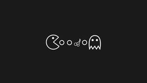 Pacman 與鬼魂角色以白色線條藝術呈現於黑色背景 — 插畫 壁紙