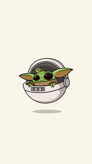 太空船艙內的Baby Yoda，肩上有一隻青蛙。