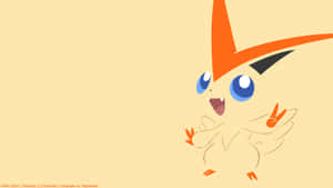 擁有橙色頭髮和藍色眼睛的寶可夢 Victini 開心地微笑。 — 藝術 壁紙