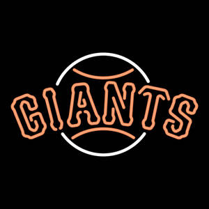 霓虹燈牌，白色棒球輪廓內有橙色「GIANTS」文字。