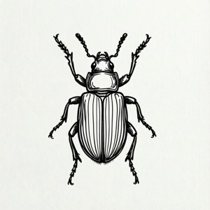 一隻詳細甲蟲的黑白線條藝術插圖。