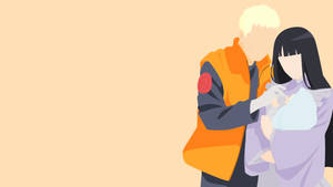 動漫角色在蜜桃背景上穿著橙色和紫色衣服深情擁抱。