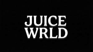 黑色背景上Juice WRLD的白色3D文字標誌