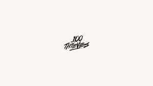 黑色風格化文字標誌，在米白色背景上顯示 100 THIEVES