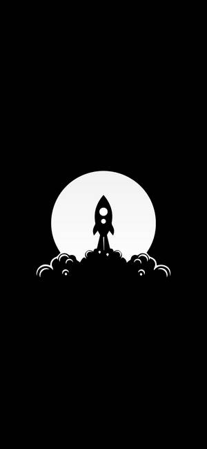一枚黑色火箭從雲層中發射，背景是發光的圓形。 — 火箭 GIF 壁紙
