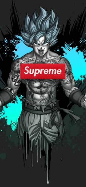藍髮動漫戰士，有紋身，身穿Supreme標誌。