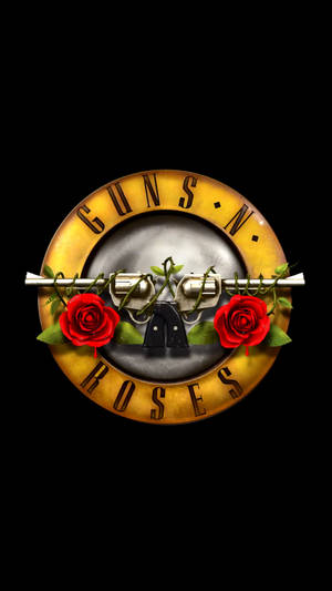 Guns N' Roses 樂隊標誌，帶有左輪手槍和紅玫瑰，黑色背景