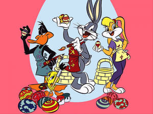 Looney Tunes 角色通過繪畫裝飾彩蛋來慶祝復活節。 — 可愛復活節 壁紙