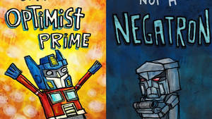 Optimus Prime 和 Negatron 並排，採用對比色調。