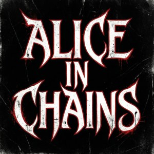 Alice in Chains 樂隊標誌，黑色背景上帶有鋸齒狀白色文字和紅色輪廓