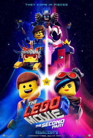 在太空中漂浮的LEGO電影角色，帶有發光的光束和星星